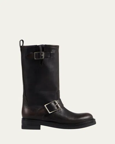 Paris Texas Detroit Leather Buckle Moto Boots In Schwarz