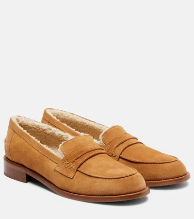 Paris Texas Dylan Suede Penny Loafers In Sand