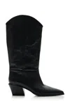 Paris Texas Western Style Leather Knee Length Boots In Black