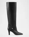 Paris Texas Elsa Leather Mini Buckle Knee Boots In Black