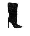 Paris Texas Suede Crystal Holly Stiletto Slpouchy Boot Heel In Black