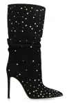 Paris Texas Suede Crystal Holly Stiletto Slpouchy Boot Heel