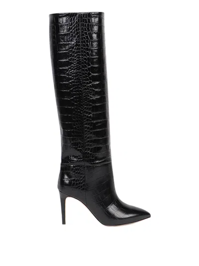Paris Texas Embossed Croco Boots In Black