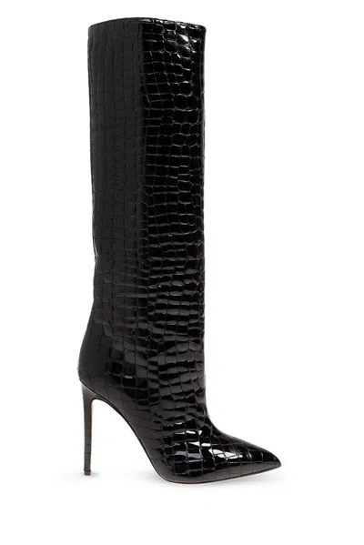 Paris Texas Moc Croco Tall Boots Stiletto Heel In Black
