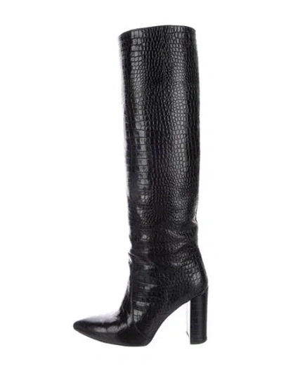 Pre-owned Paris Texas Embossed Leather Animal Print Boots In Black