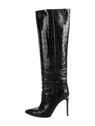 Pre-owned Paris Texas Embossed Leather Animal Print Boots In Black