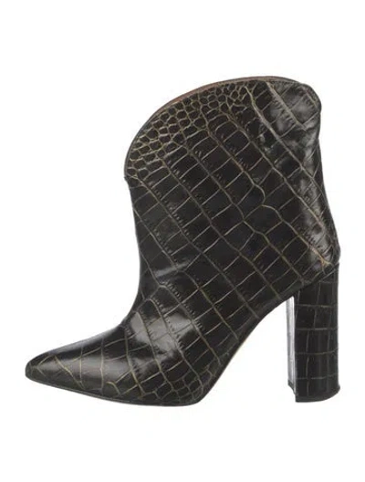 Pre-owned Paris Texas Embossed Leather Animal Print Boots In Black
