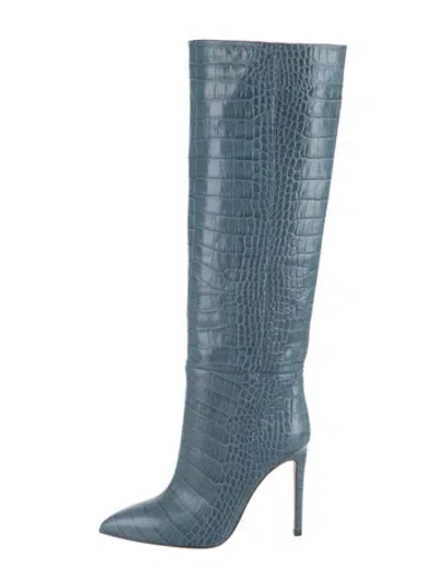 Pre-owned Paris Texas Embossed Leather Animal Print Boots In Blue
