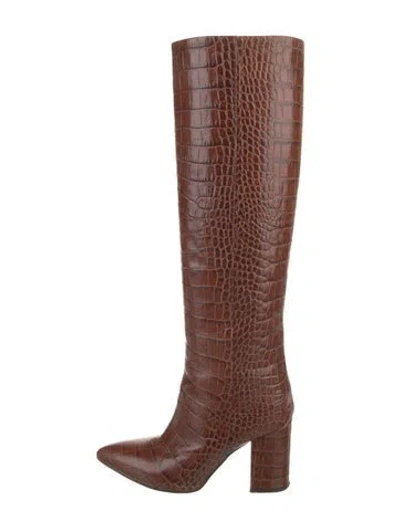 Pre-owned Paris Texas Embossed Leather Animal Print Boots In Brown