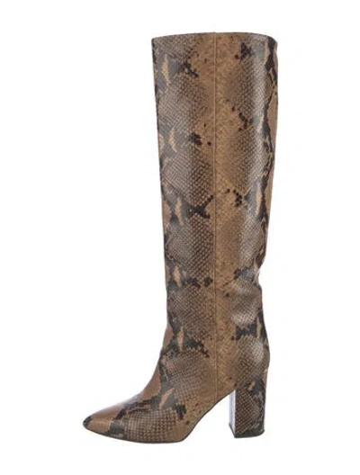 Pre-owned Paris Texas Embossed Leather Animal Print Boots In Brown