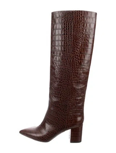 Pre-owned Paris Texas Embossed Leather Animal Print Boots In Brown
