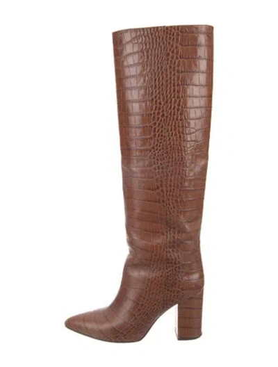 Pre-owned Paris Texas Embossed Leather Animal Print Boots In Brown