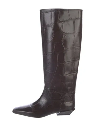 Pre-owned Paris Texas Embossed Leather Animal Print Boots In Brown