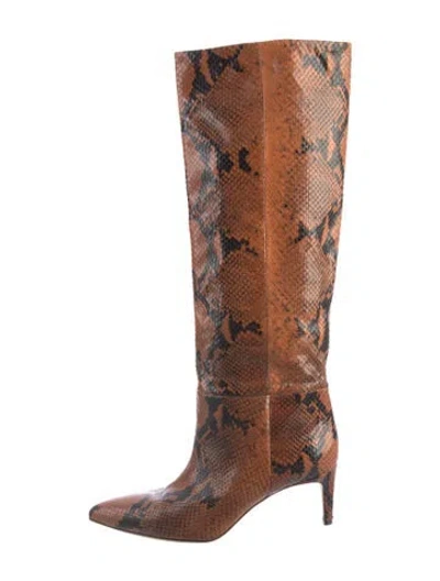 Pre-owned Paris Texas Embossed Leather Animal Print Boots In Brown