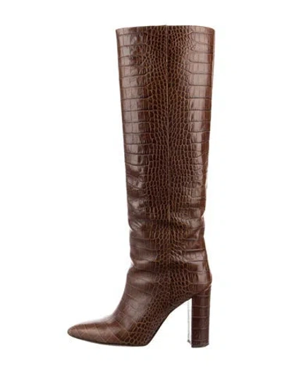 Pre-owned Paris Texas Embossed Leather Animal Print Boots In Brown