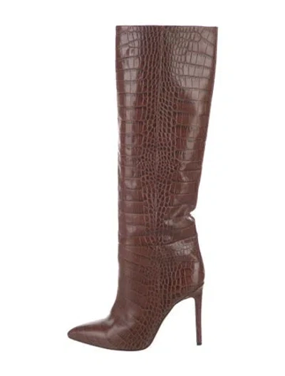 Pre-owned Paris Texas Embossed Leather Animal Print Boots In Brown