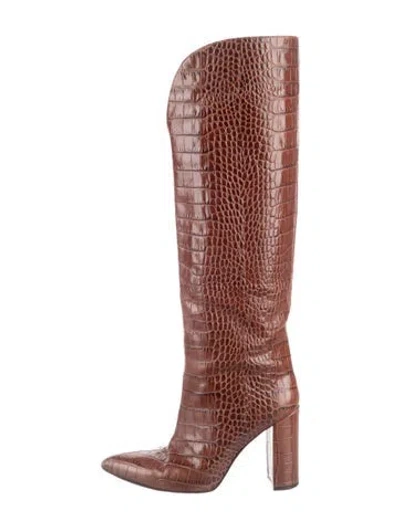 Pre-owned Paris Texas Embossed Leather Animal Print Boots In Brown
