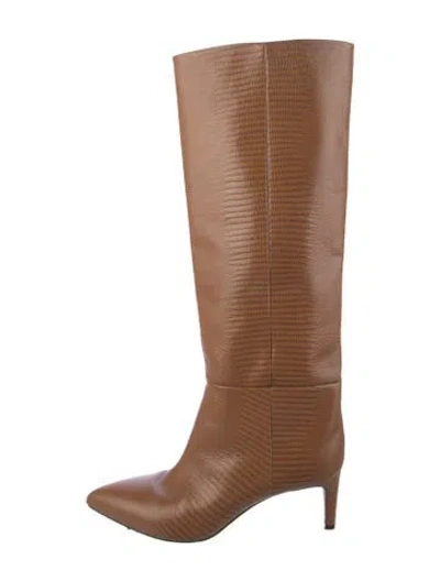 Pre-owned Paris Texas Embossed Leather Animal Print Boots In Brown