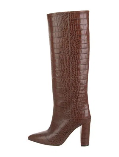 Pre-owned Paris Texas Embossed Leather Animal Print Boots In Brown