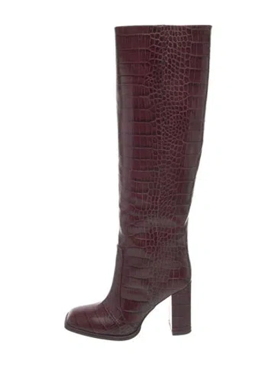 Pre-owned Paris Texas Embossed Leather Animal Print Boots In Burgundy