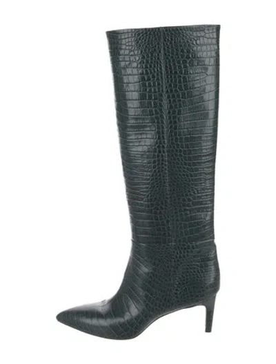 Pre-owned Paris Texas Embossed Leather Animal Print Boots In Green