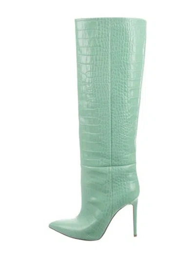 Pre-owned Paris Texas Embossed Leather Animal Print Boots In Green