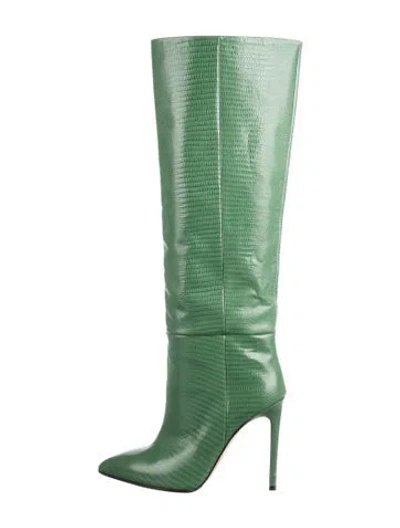 Pre-owned Paris Texas Embossed Leather Animal Print Boots In Green