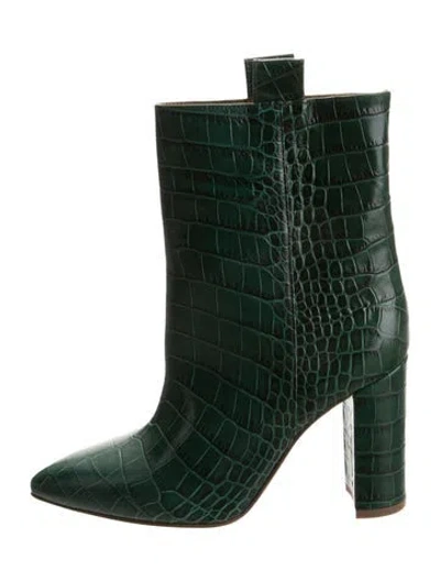 Pre-owned Paris Texas Embossed Leather Animal Print Boots In Green