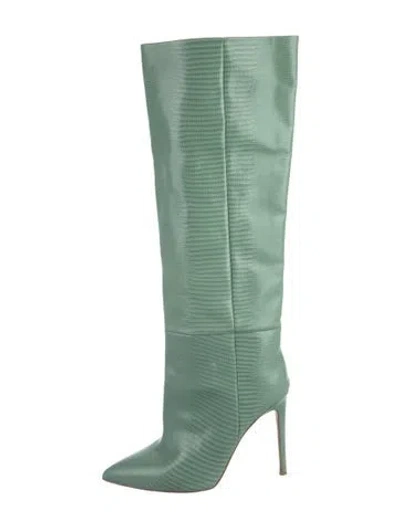 Pre-owned Paris Texas Embossed Leather Animal Print Boots In Green