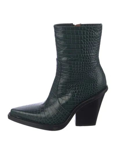 Pre-owned Paris Texas Embossed Leather Animal Print Boots In Green