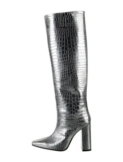 Pre-owned Paris Texas Embossed Leather Animal Print Boots In Metallic/silver