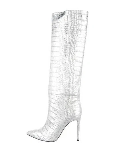Pre-owned Paris Texas Embossed Leather Animal Print Boots In Silver