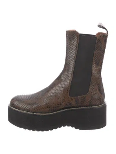 Pre-owned Paris Texas Embossed Leather Animal Print Chelsea Boots In Brown