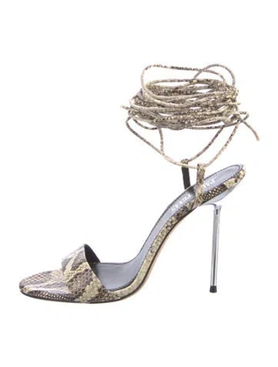 Pre-owned Paris Texas Embossed Leather Animal Print Sandals In Neutral