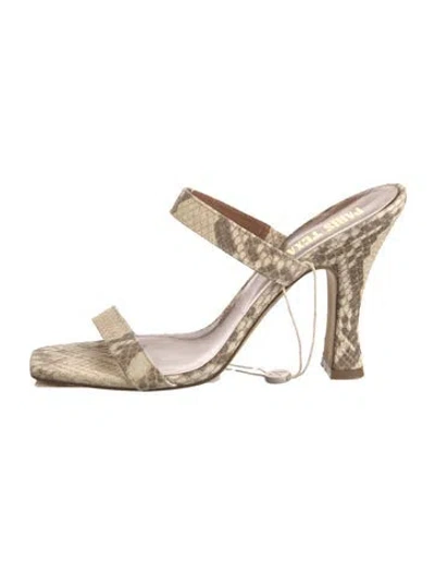 Pre-owned Paris Texas Embossed Leather Animal Print Slides In Neutral