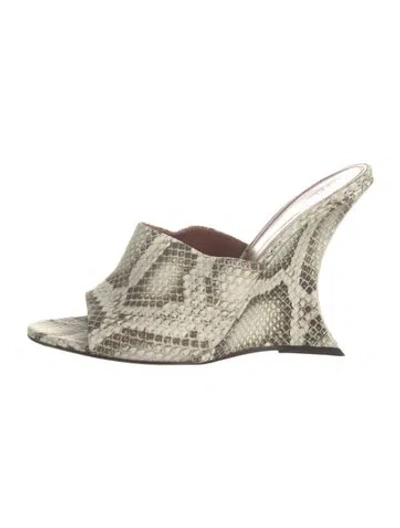 Pre-owned Paris Texas Embossed Leather Animal Print Slides In Neutrals