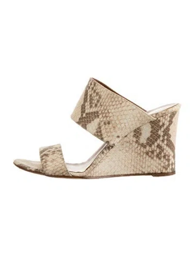 Pre-owned Paris Texas Embossed Leather Animal Print Slides In Neutrals/white