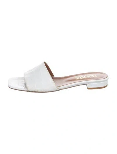 Pre-owned Paris Texas Embossed Leather Animal Print Slides In White