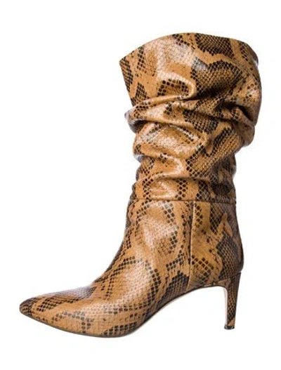 Pre-owned Paris Texas Embossed Leather Animal Print Slouch Boots In Brown