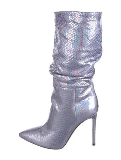 Pre-owned Paris Texas Embossed Leather Animal Print Slouch Boots In Purple