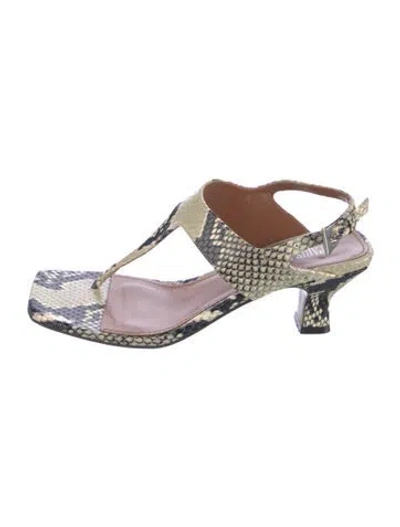 Pre-owned Paris Texas Embossed Leather Animal Print T-strap Sandals In Multi