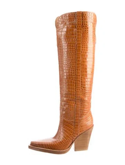 Pre-owned Paris Texas Embossed Leather Animal Print Western Boots In Brown