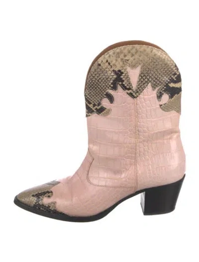 Pre-owned Paris Texas Embossed Leather Animal Print Western Boots In Pink
