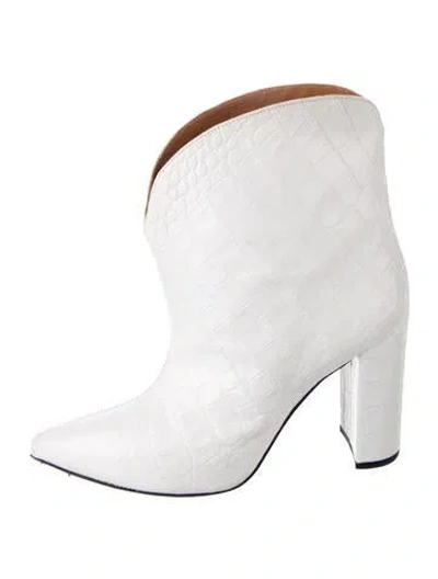 Pre-owned Paris Texas Embossed Leather Animal Print Western Boots In White
