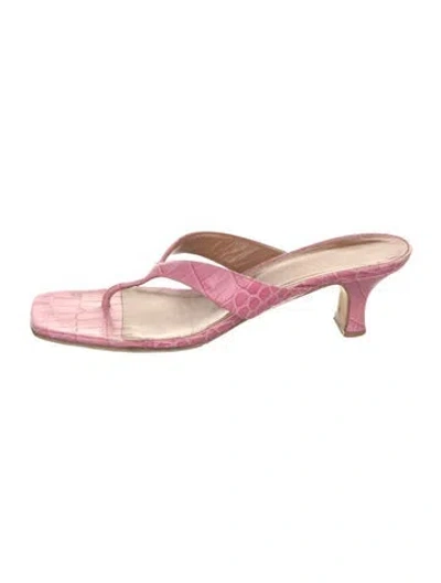 Pre-owned Paris Texas Embossed Leather Flip Flops In Pink