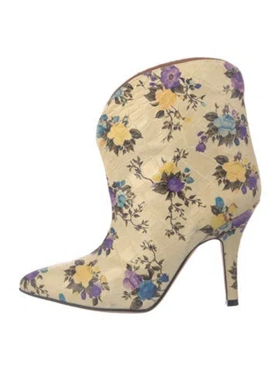 Pre-owned Paris Texas Embossed Leather Floral Print Boots In Neutrals