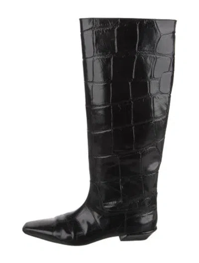 Pre-owned Paris Texas Embossed Leather Riding Boots In Black
