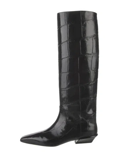 Pre-owned Paris Texas Embossed Leather Riding Boots In Black