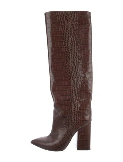 Pre-owned Paris Texas Embossed Leather Riding Boots In Brown