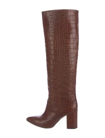 Pre-owned Paris Texas Embossed Leather Riding Boots In Brown